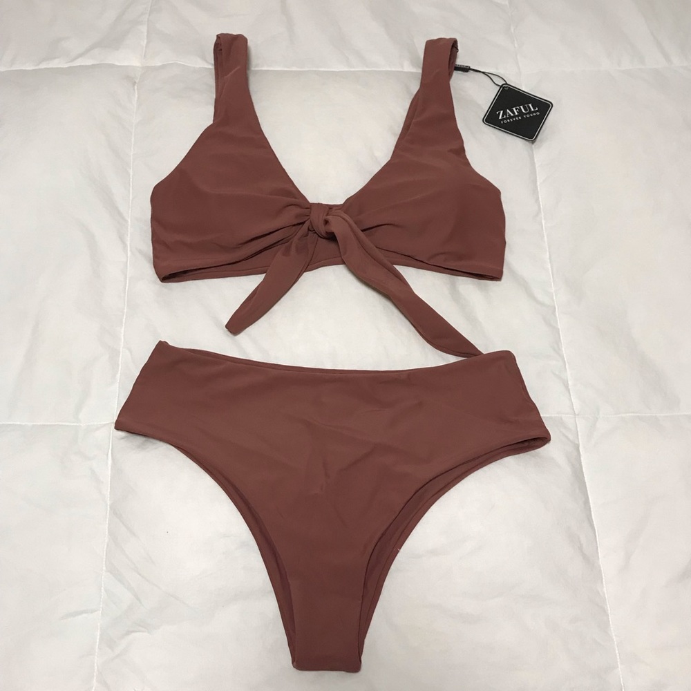 Zaful Front Tie High Waist Bikini